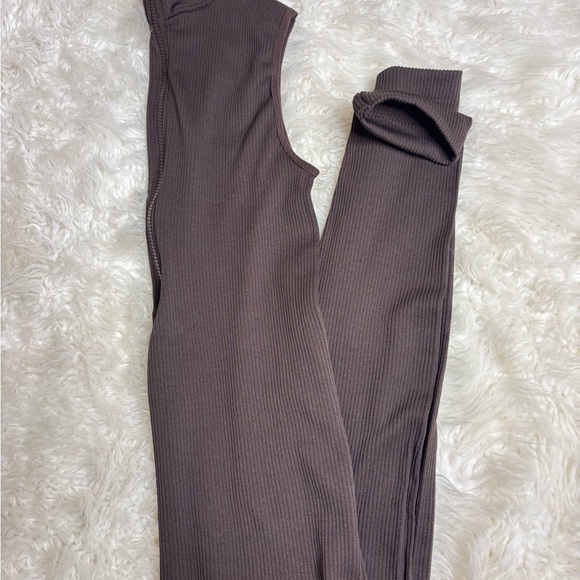 Brown Ribbed Women's Jumpsuit - Picture 2 of 9